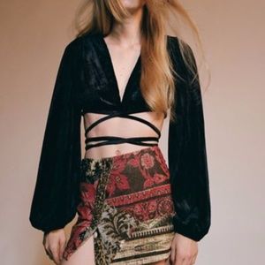 NEW Urban Outfitters Black Velvet Wrap Top- Large